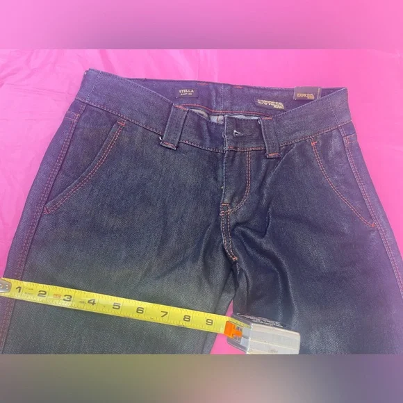 METALLIC BLUE SHINY JEANS BY EXPRESS MODEL STELLA NWT SIZE 0 - Picture 11 of 16